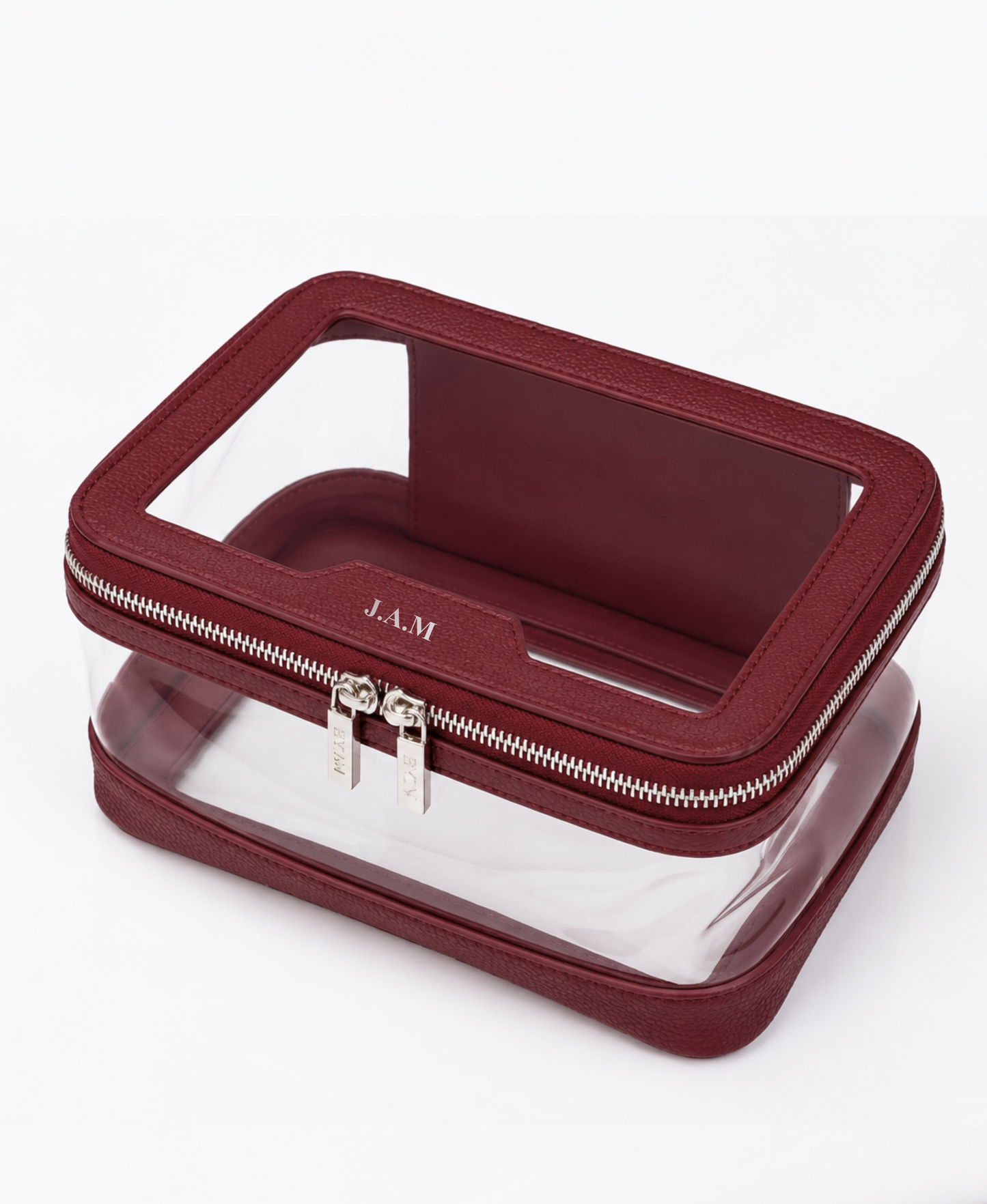 Clear Makeup Travel Case - Burgundy
