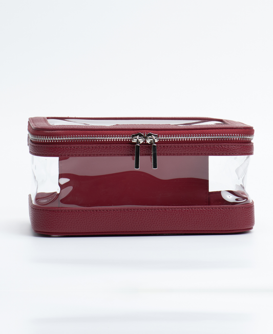 Clear Makeup Travel Case - Burgundy
