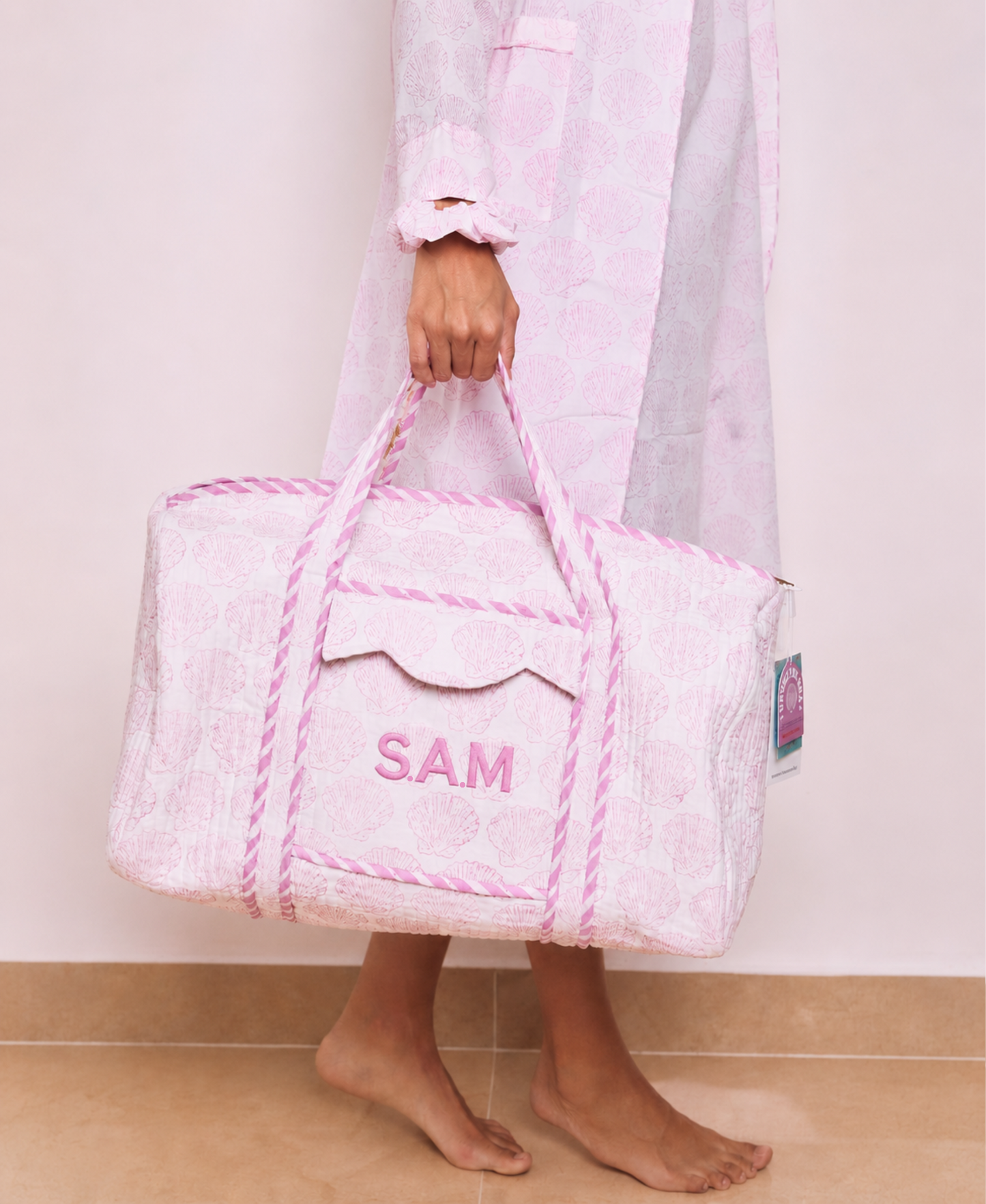 Duffle Bag - Pink ( Embroidery Included)
