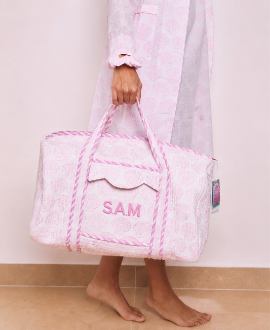 Duffle Bag - Pink ( Embroidery Included)